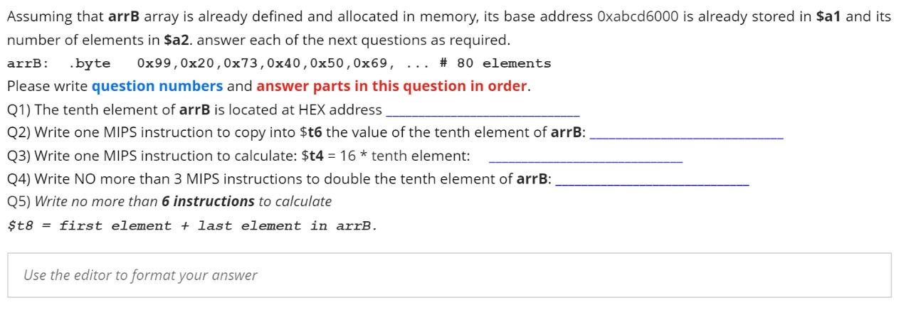  Assuming that arrB array is already defined and allocated in memory,