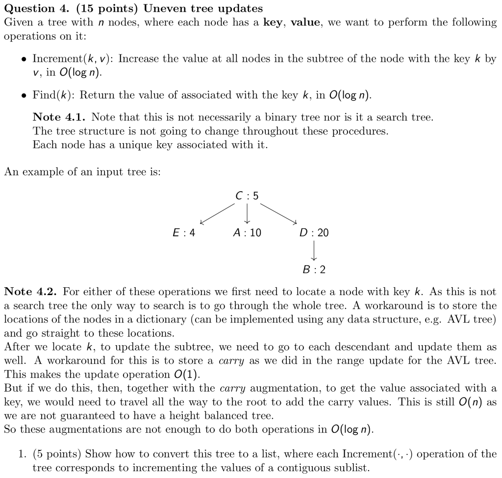  Question 4. (15 points) Uneven tree updates Given a tree with
