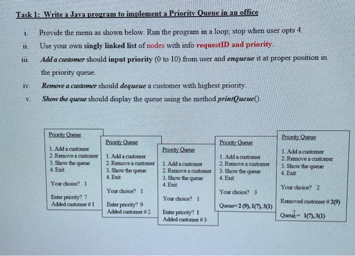  Task 1: Write a Java program to implement a Priority Queue