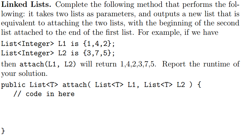 Java question about linked list. Linked Lists. Complete the following method that