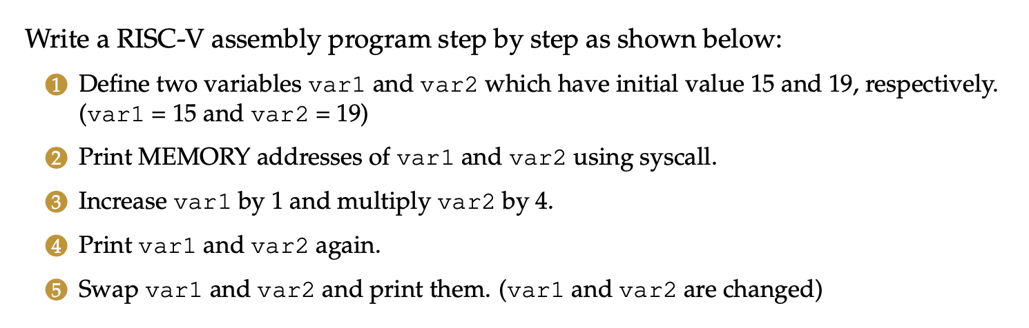 solve in RISCV.THX Write a RISC-V assembly program step by step as