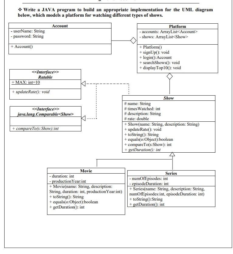  Write a JAVA program to build an appropriate implementation for the