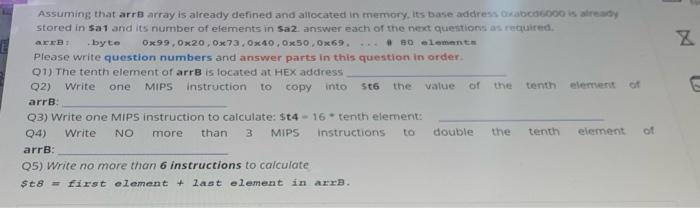  2 Assuming that are array is already defined and allocated in