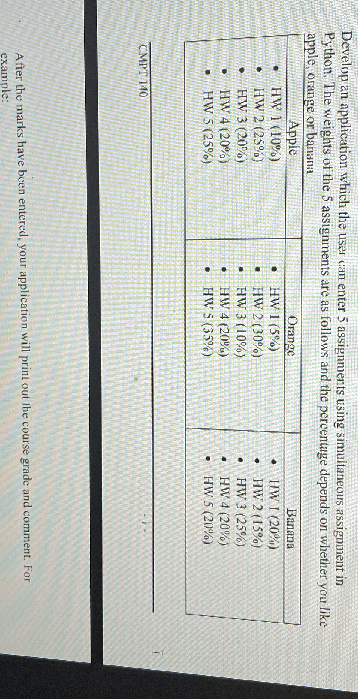  Develop an application which the user can enter 5 assignments using