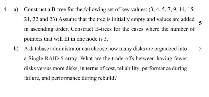  5 4. a) Construct a B-tree for the following set of