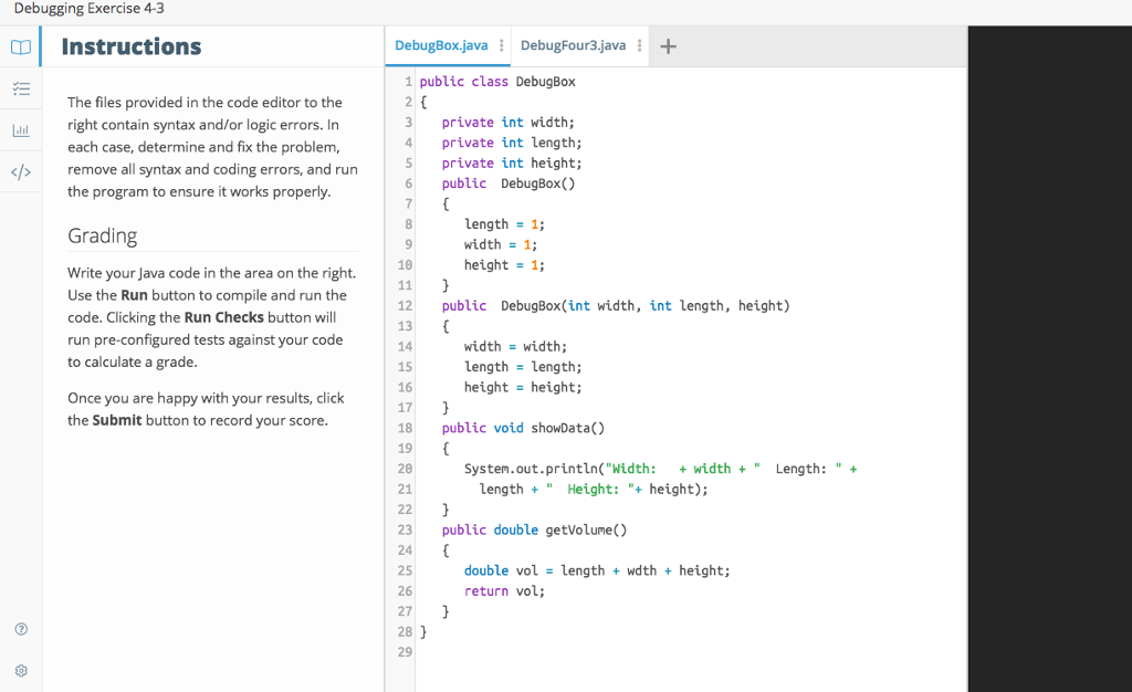  public class DebugBox { private int width; private int length; private