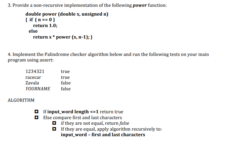 please help with these 2 problems 3. Provide a non-recursive implementation of