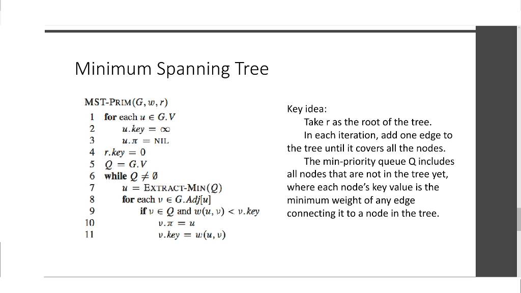 You are provided one skeleton program named Graph2.java. Implement the prim(int r)