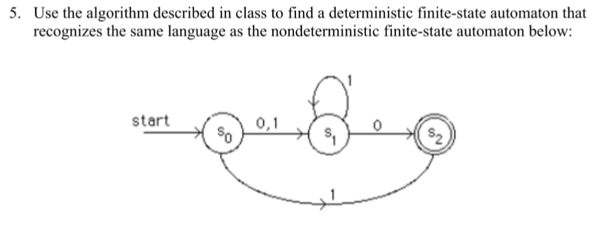  Use the algorithm described in class to find a deterministic finite-state