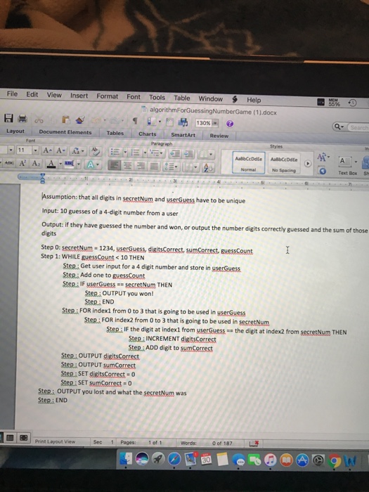 algorithm to play a number guessing game with the user. The user