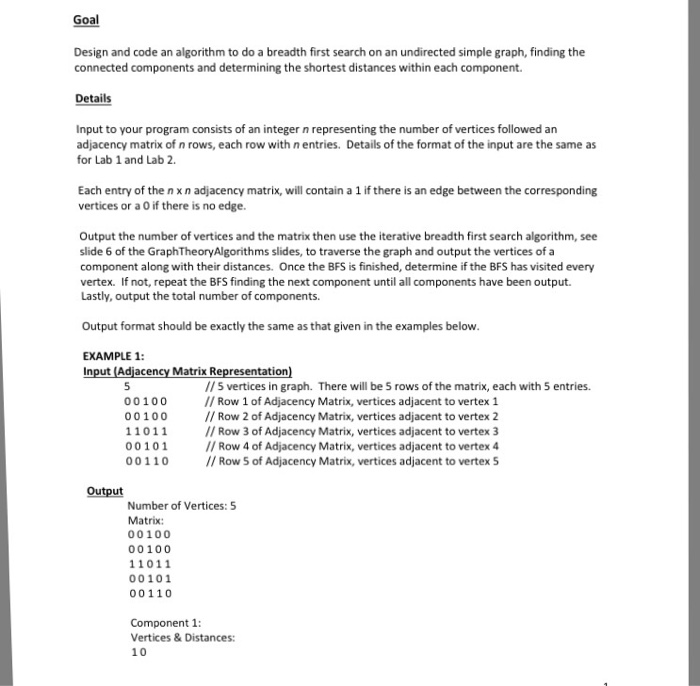  Goal Design and code an algorithm to do a breadth first