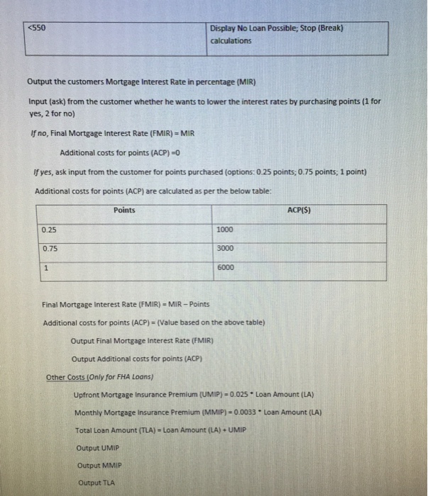 officer to provide monthly mortgage payment estimates to his customers Receive input