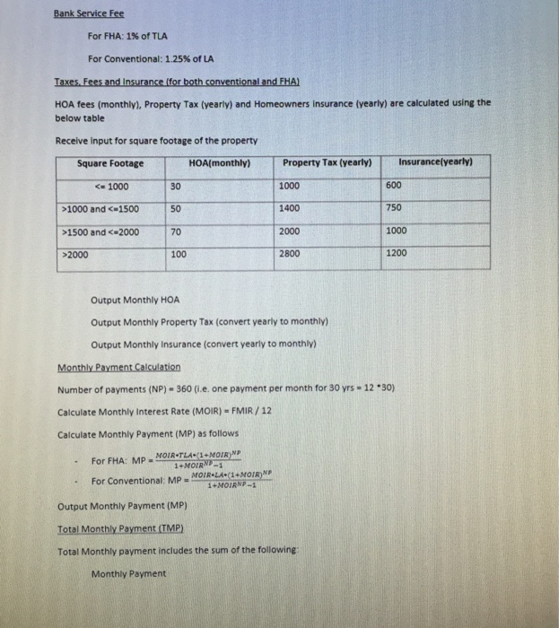 for property purchase price (PPP) Receive input for loan type (1 for