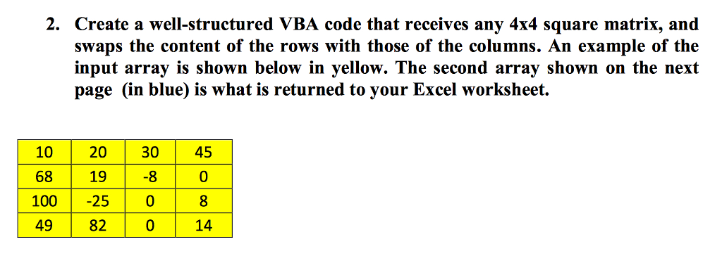  2. Create a well-structured VBA code that receives any 4x4 square
