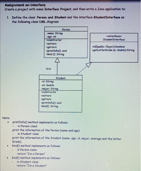  solve asap please!!!netbeans java code Assignment on interface Create a project