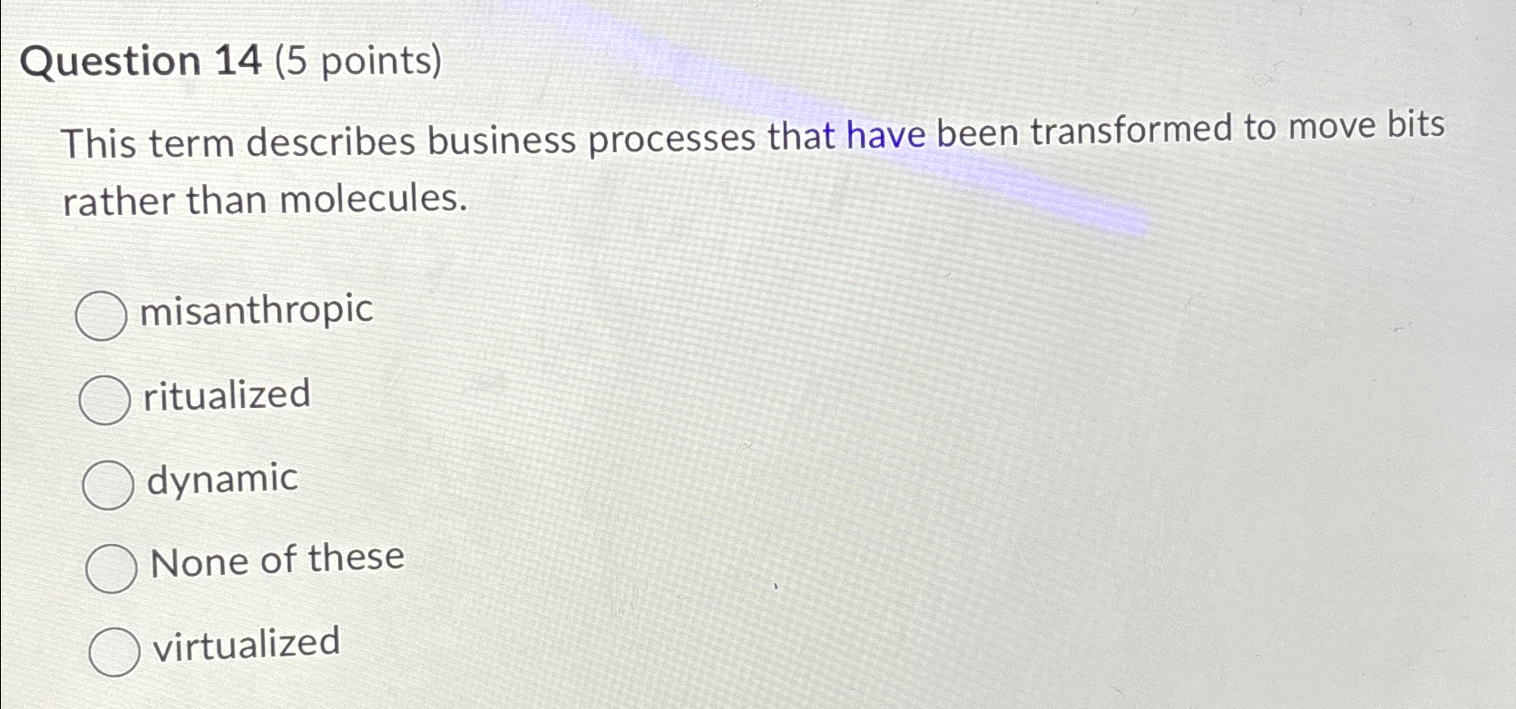  Question 14(5 points) This term describes business processes that have been