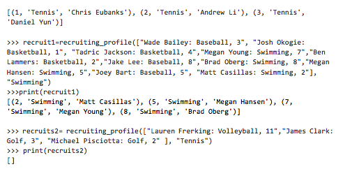 Return value: A tuple of length 3 Descriotion: Write a function that