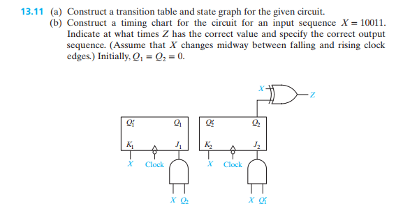 13.11 (a) Construct a transition table and state graph for the