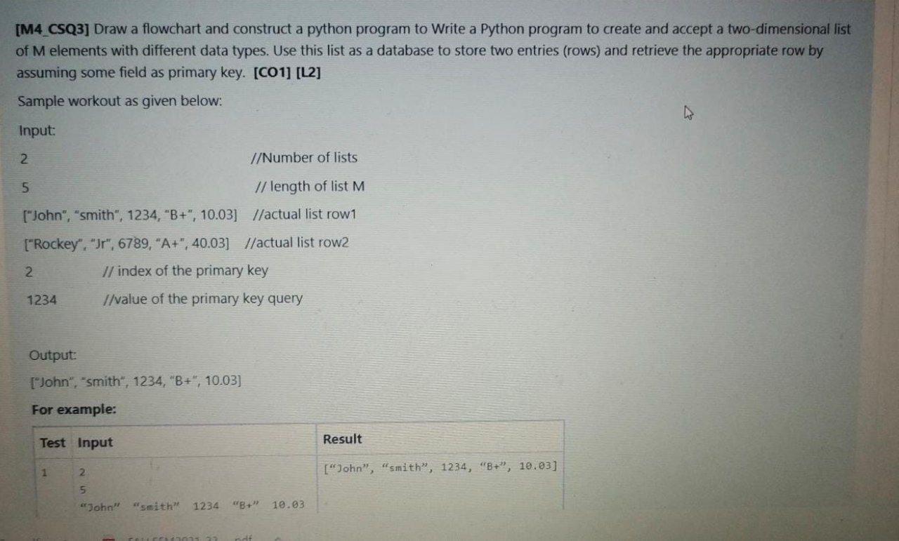  [M4 CSQ3] Draw a flowchart and construct a python program to