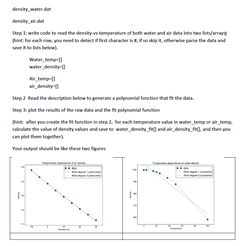  density water.dat density air.dat Step 1: write code to read the