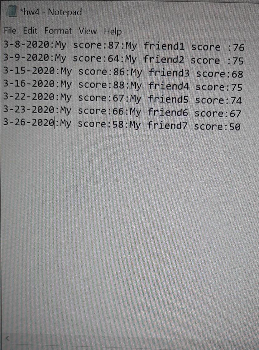 attached text file (hw4.txt) and creates the following output: (30 points) a.