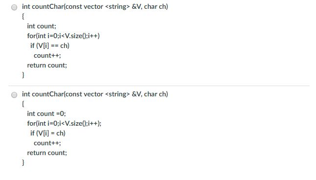 vector of chars and a char and return a count of how