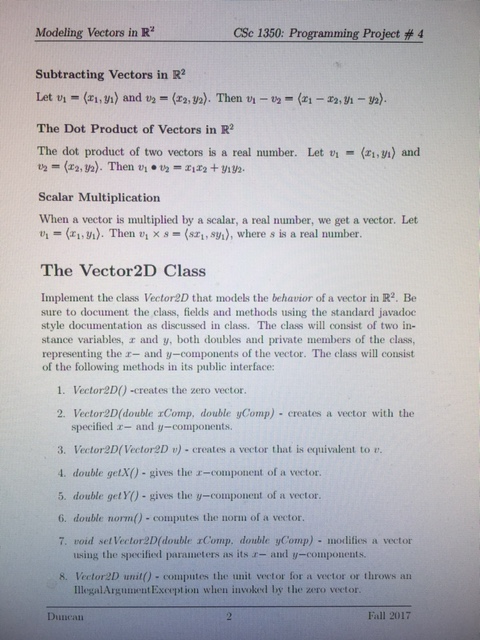 a 2-D Vector Class Out: 11/6 Due: 11/17 by 11:50 PM Learning