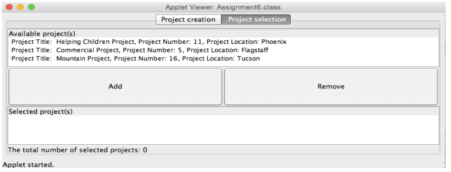 and ActionListener. You may use other classes. --------------------------------------------- provided code in Assignment6.java