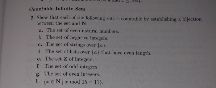  B, D, F Countable Infinite Sets 2. Show that each of