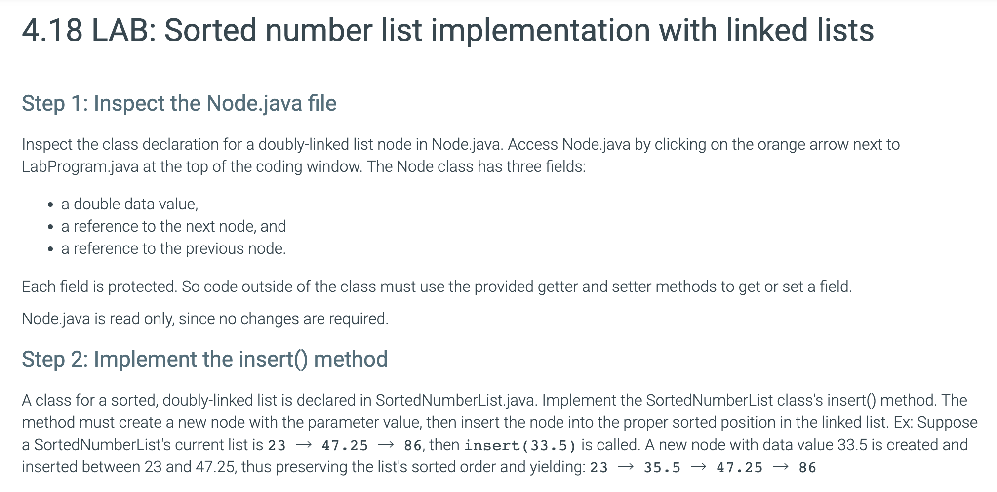 Please give me the correct SortedNumberList.java * LabProgram.java import java.util.Scanner; import java.io.PrintWriter;