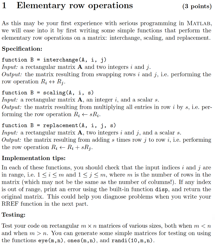 Please solve this problem in MATLAB. Thank you so much!! I Elementary