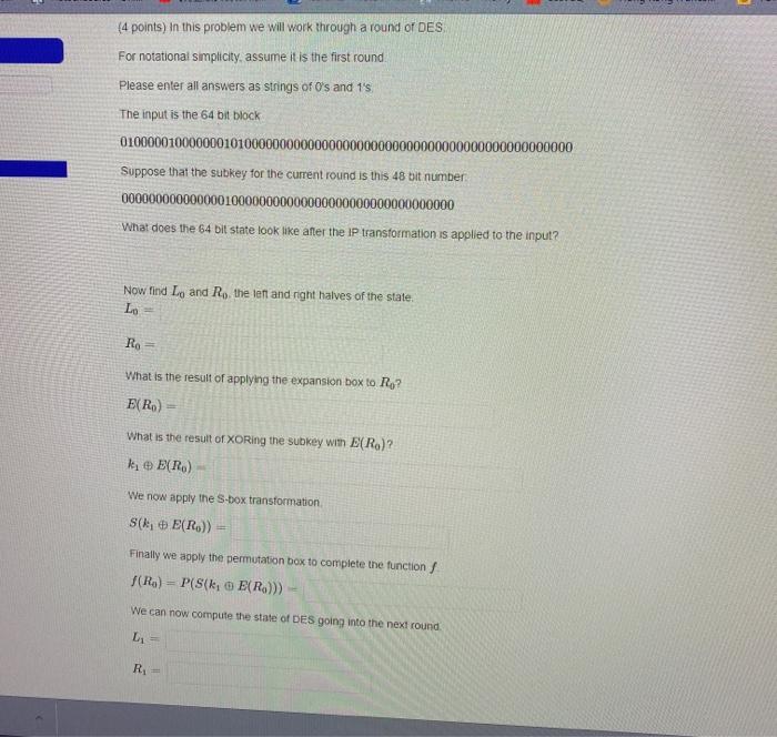  (4 points) In this problem we will work through a round