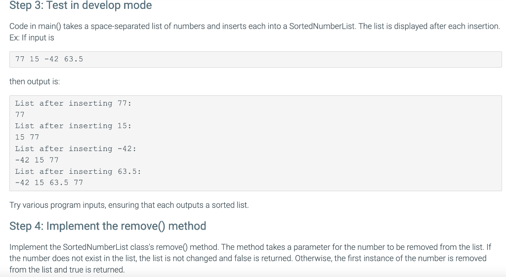 public class LabProgram { // Prints the SortedNumberList's contents, in order from