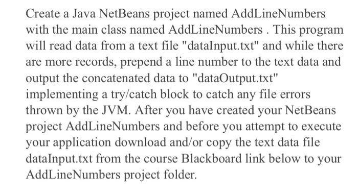  Create a Java NetBeans project. Read the instructions below carefully and