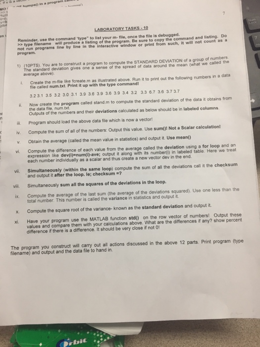  1) You are to construct a program to compute the STANDARD