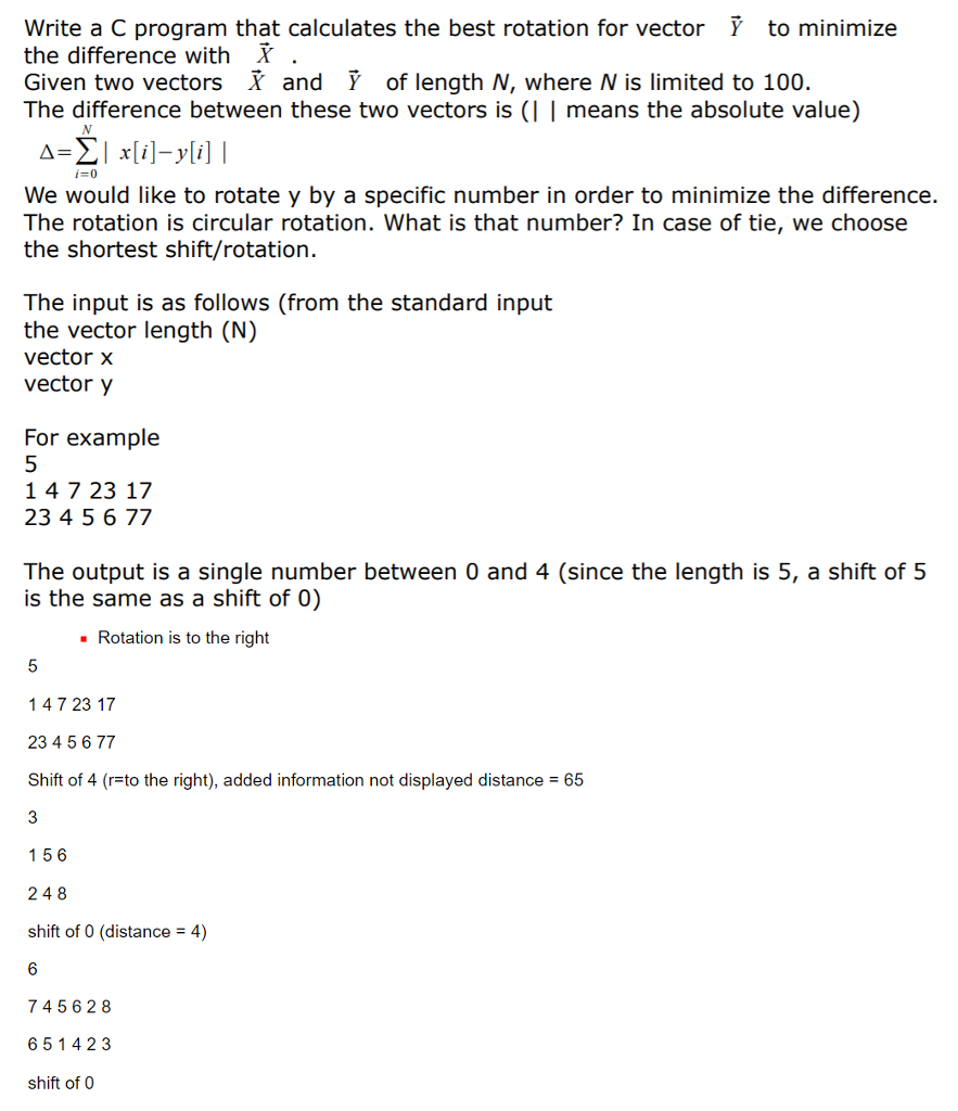  Write a C program that calculates the best rotation for vector