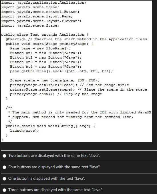  Two buttons are displayed with the same text "Java". Four buttons