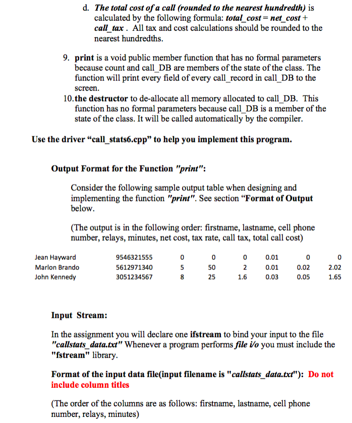 dynamic array of call records called "call stats6.cpp". I have provide the