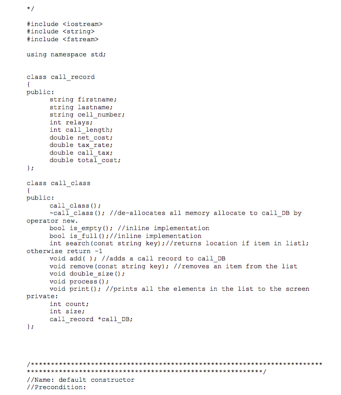 you will implement are as follows: 1. the default constructor to initialize