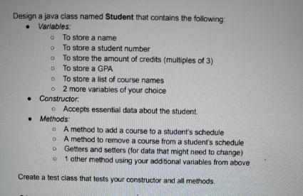  Design a java class named Student that contains the following: Variables.