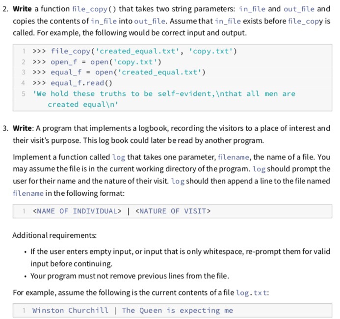  2. Write a function file_copy() that takes two string parameters: in