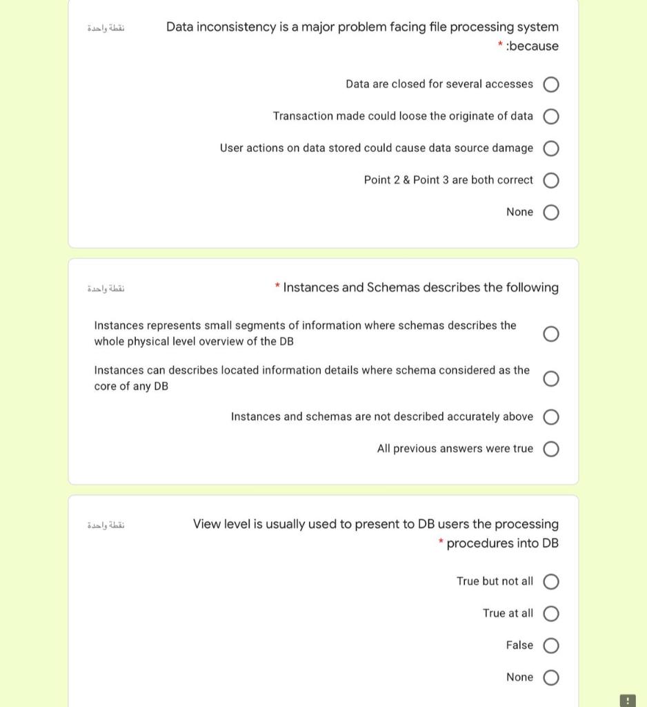 Data inconsistency is a major problem facing file processing system *