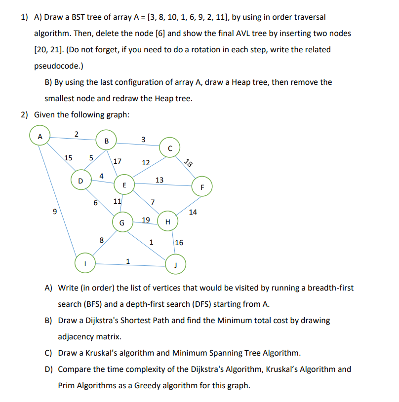 DATA STRUCTERS AND ALGORITHM 1) A) Draw a BST tree of array