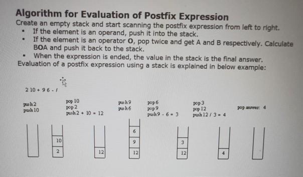  data structure Algorithm for Evaluation of Postfix Expression Create an empty