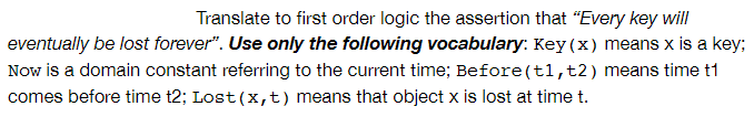 Translate to first order logic the assertion that "Every key will