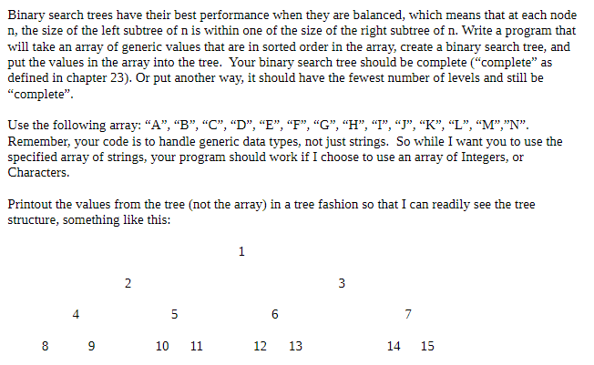 Binary search trees have their best performance when they are balanced,