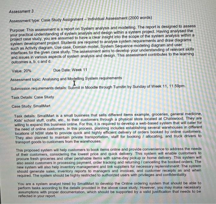  Assessment 3 Assessment type: Case Study Assignment - Individual Assessment (2000
