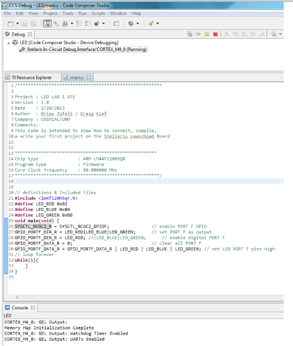 LED/main.c-Code Composes File Edit View Project Tools Run Scripts Window Help Debug