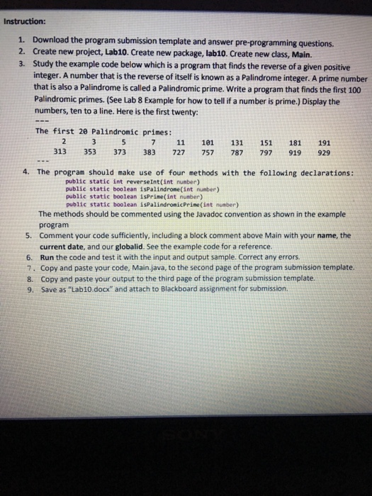  Instruction: Download the program submission template and answer pre-programming questions. Create