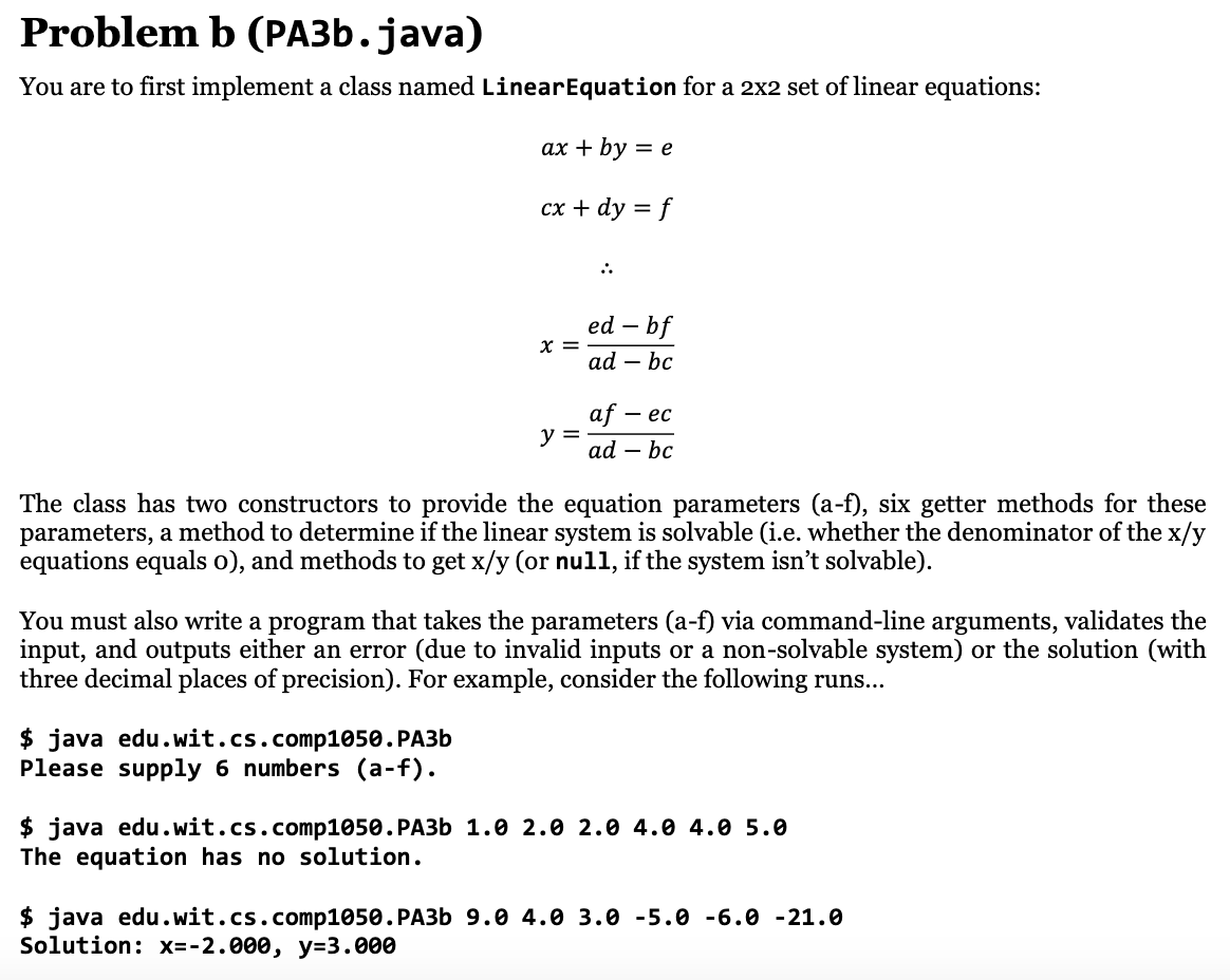  package edu.wit.cs.comp1050; //TODO: document this class public class LinearEquation { /**